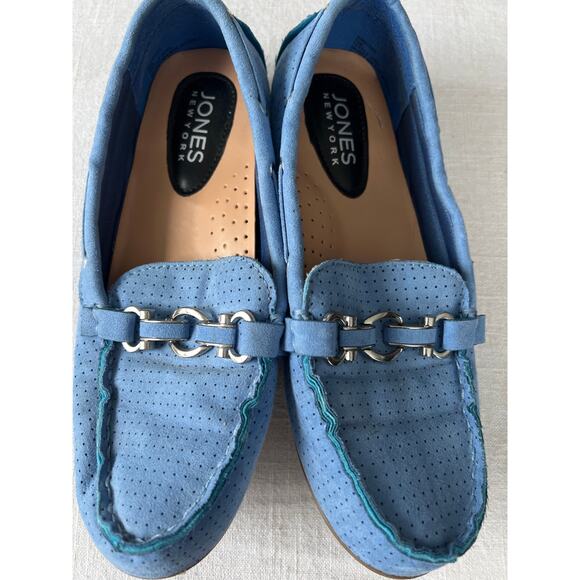 Women's Jones NY‎ blue suede loafers 7.5 NWOT driving buckle - Picture 1 of 7